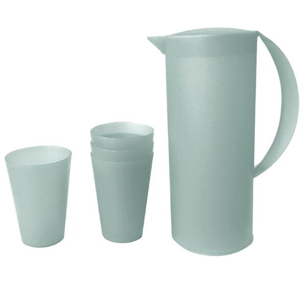 5pc 1.5L Frosted Plastic Pitcher Jug/280ml Water/Juice Drinking Cup/Mugs Set GRY