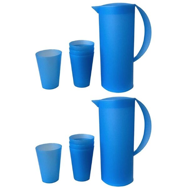10pc 1.5L Frosted Plastic Pitcher Jug/280ml Water/Juice Drinking Cup/Mugs Set BL