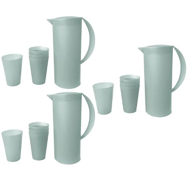 15pc 1.5L Frosted Plastic Pitcher Jug/280ml Water/Juice Drinking Cup/Mugs GRY