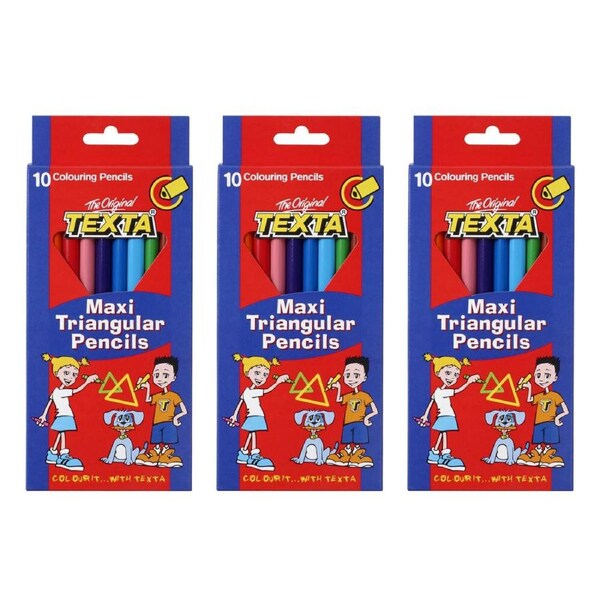 3x 10pc Texta Maxi Triangular Colouring Pencils Drawing Coloured Sketch f/ Kids