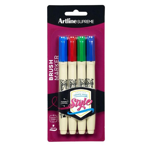 4pc Artline Supreme Brush Markers Art/Crafts School/Office Pen Assorted Colours