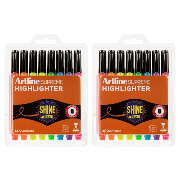 2x 8pc Artline Supreme Highlighter Marker Pen Set Arts/Crafts Assorted Colours