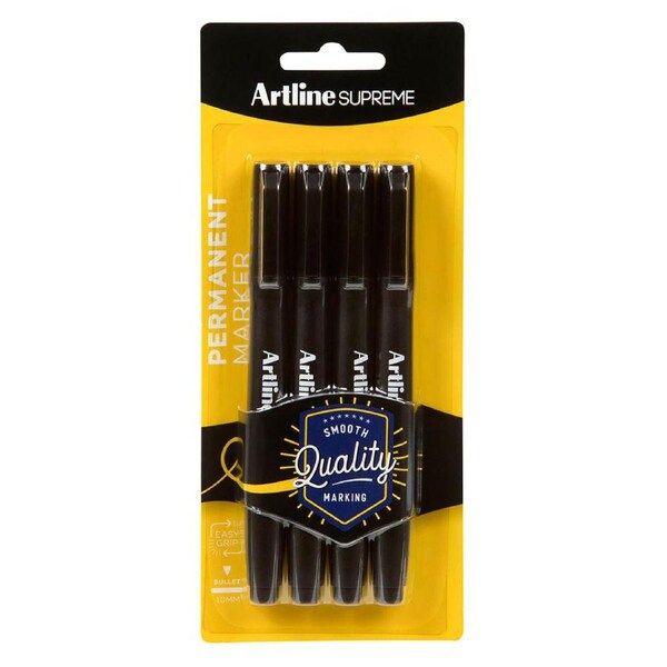 4pc Artline Supreme 1.0mm Permanent Marker Pens School/Office Writing Pen Black