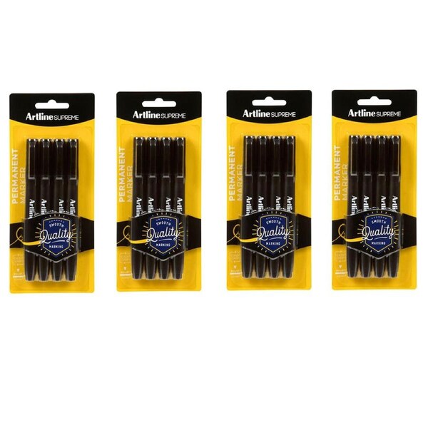 4x 4pc Artline Supreme 1.0mm Permanent Marker Pens School/Office Writing Black