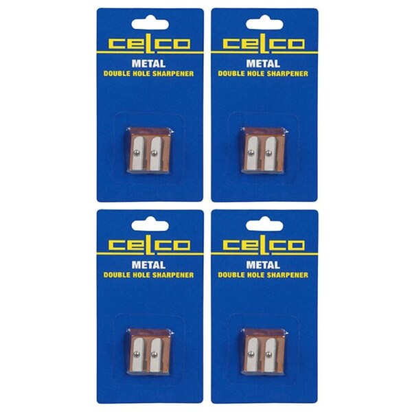 4x Celco Double Hole Metal Pencil Sharper School/Office/Home Stationery Orange