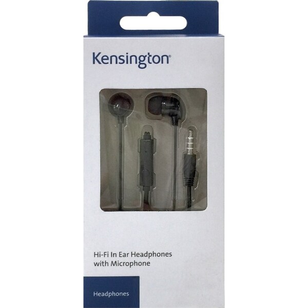 Kensington 3.5mm In Ear Headphones/Earphones Headset w/Microphone Mic Black