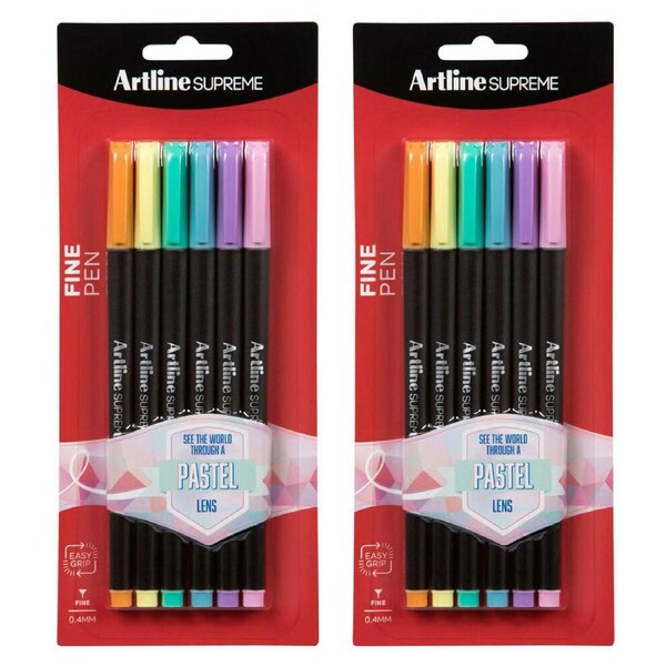 2x 6pc Artline Supreme 0.4mm Fine Point Pens Art/Crafts Assorted Pastel Colours