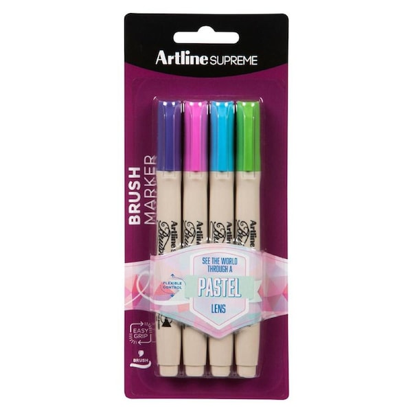 4pc Artline Supreme Brush Markers Art/Crafts School Pen Assorted Pastel Colours
