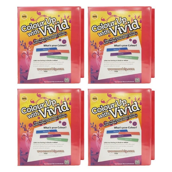 4x Marbig Vivid A4 25mm 200 Sheets 2D Ring Binder Paper/File Organiser Holder PK