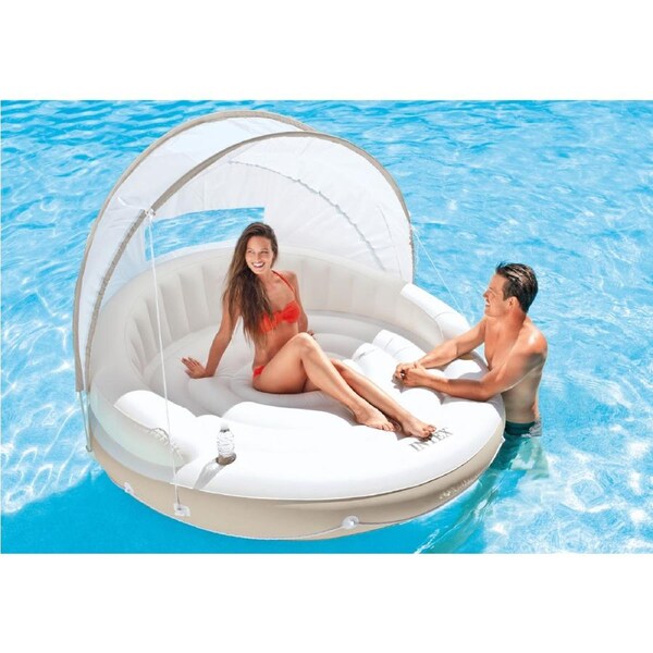 Intex 1.99m Canopy Island Inflatable Swimming Pool Float w/ Sun Shade White 14y+