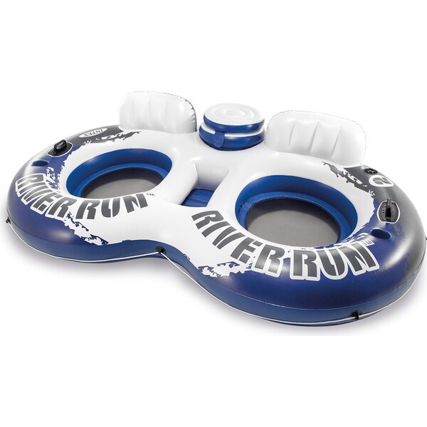 Intex 243cm Inflatable Round Dual Seat Pool River Run Tube Float w/ Drink Cooler