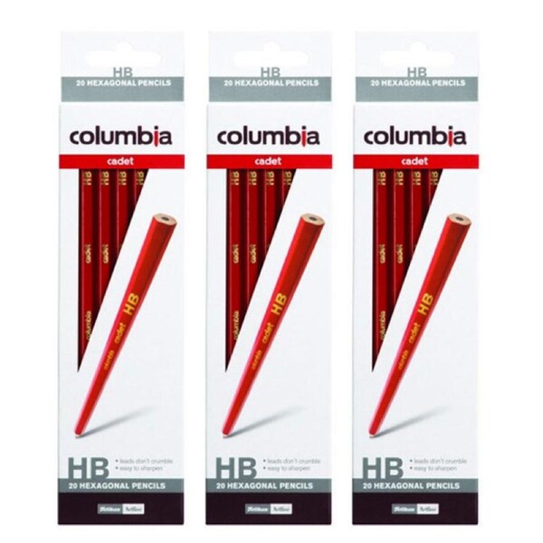 3x 20pc Columbia Cadet Range HB Drawing/Writing Hexagonal Pencils