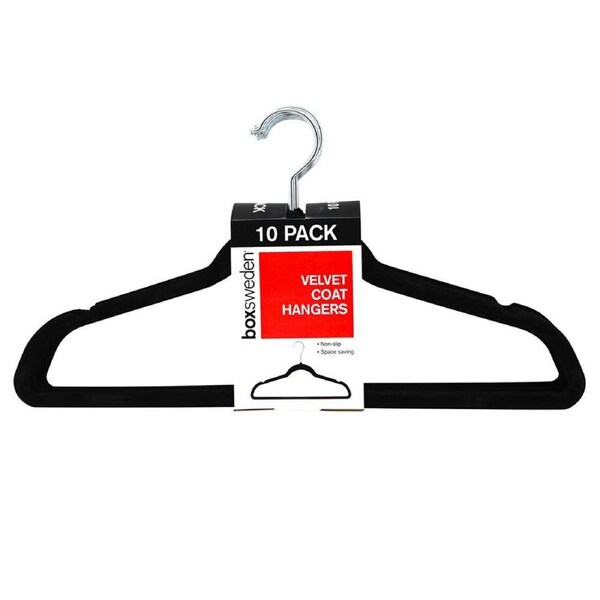 10PK Boxsweden Velvet Hanger/Wardrobe/Storage Organiser for Clothes/Shirt Black