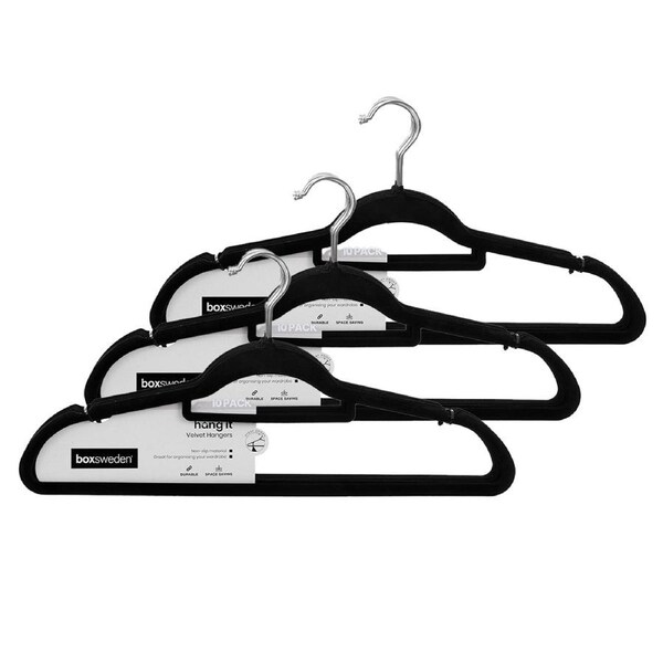 30PK Boxsweden Velvet Hanger/Wardrobe/Storage Organiser for Clothes/Shirt Black
