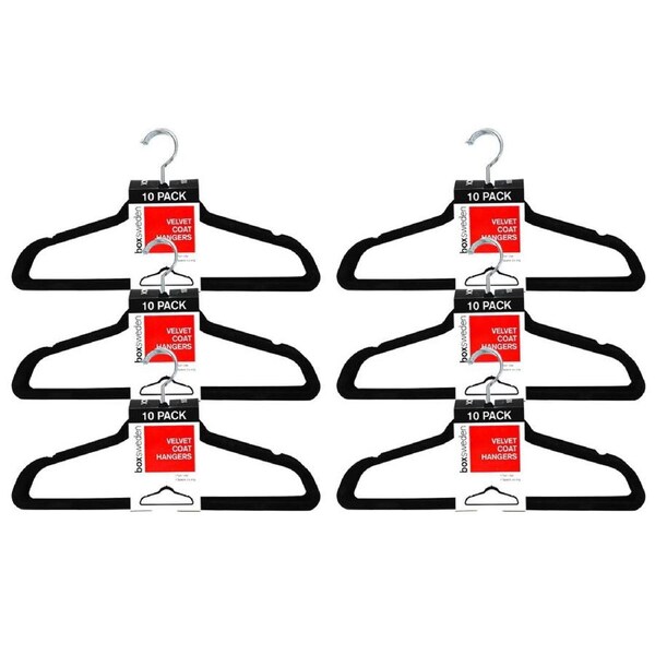 60PK Boxsweden Velvet Hanger/Wardrobe/Storage Organiser for Clothes/Shirt Black