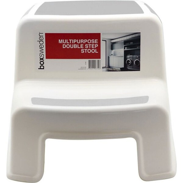 Boxsweden Double 80KG Step/Foot Stool Home/Kitchen Ladder w/ Rubber Grip White