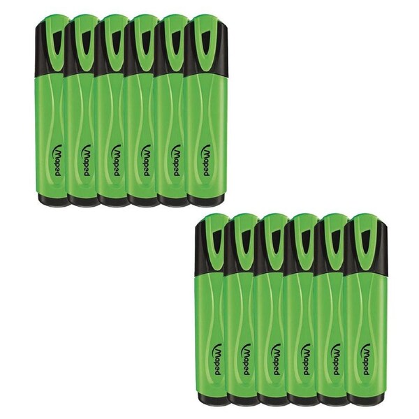 12pc Maped Fluo Neon Highlighter 1-4mm Chisel Nib Inkjet Safe Marker Green