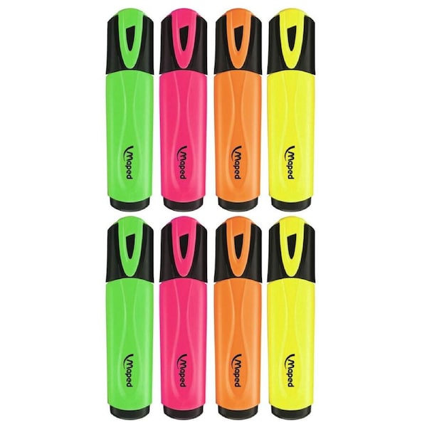 2x 4pc Maped Fluo Neon Highlighter 1-4mm Chisel Nib Inkjet Safe Marker Assorted