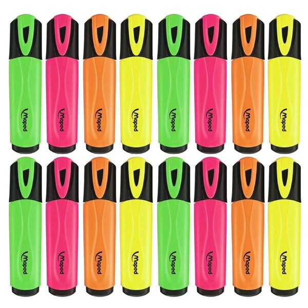 4x 4pc Maped Fluo Neon Highlighter 1-4mm Chisel Nib Inkjet Safe Marker Assorted
