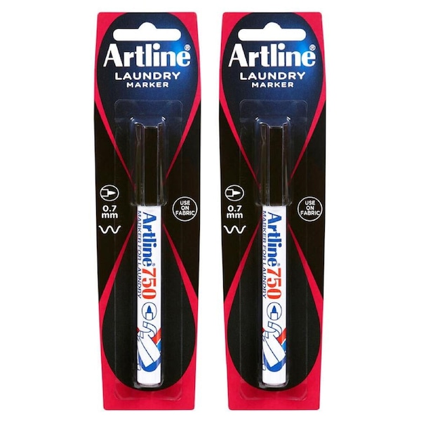 2x Artline 0.7mm Bullet Nib Laundry Marker Cloth/Linen/Fabric Clothing Pen Black