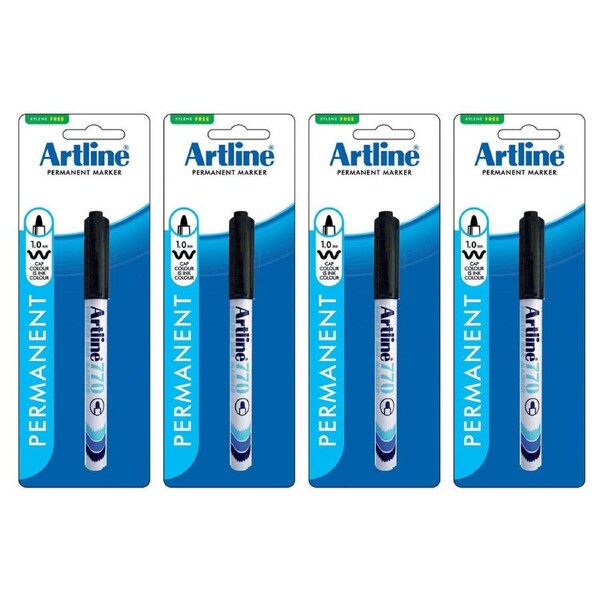 4PK Artline 1.0mm Bullet Nib Freezer Bag Marker Pen Plastic Food/Container Black