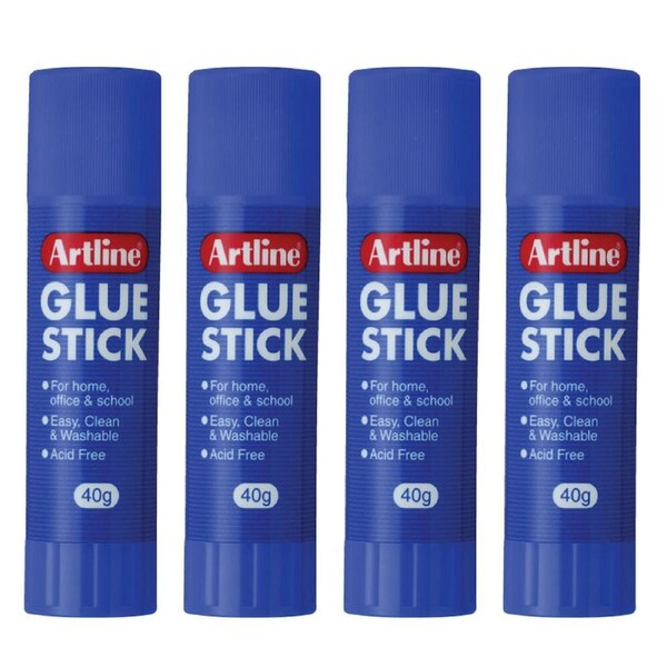 4PK Artline 40g Glue Stick Adhesive School/Office Washable Acid Free Paste Clear