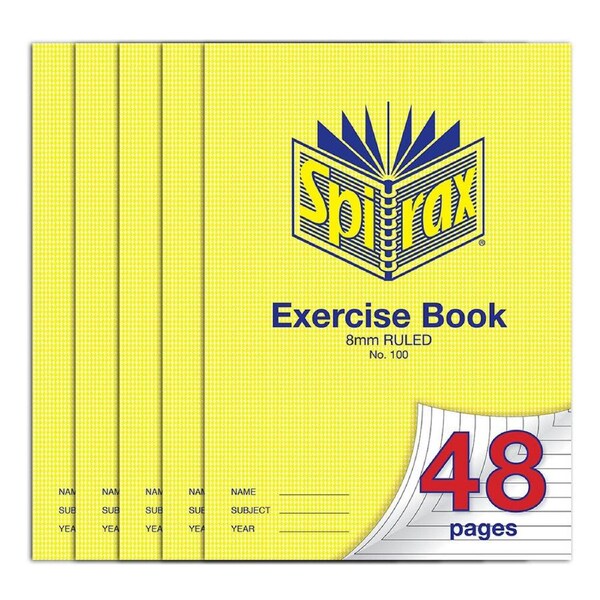 5x Spirax 70 GSM 48 Pages A4 8mm Ruled No.100 Exercise Book School Notebook