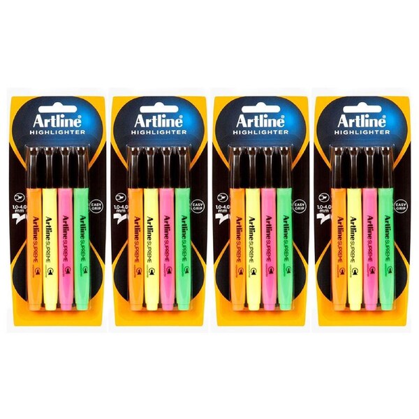 4x 4pc Artline Supreme Highlighter Marker Pen Set Craft School Assorted Colours