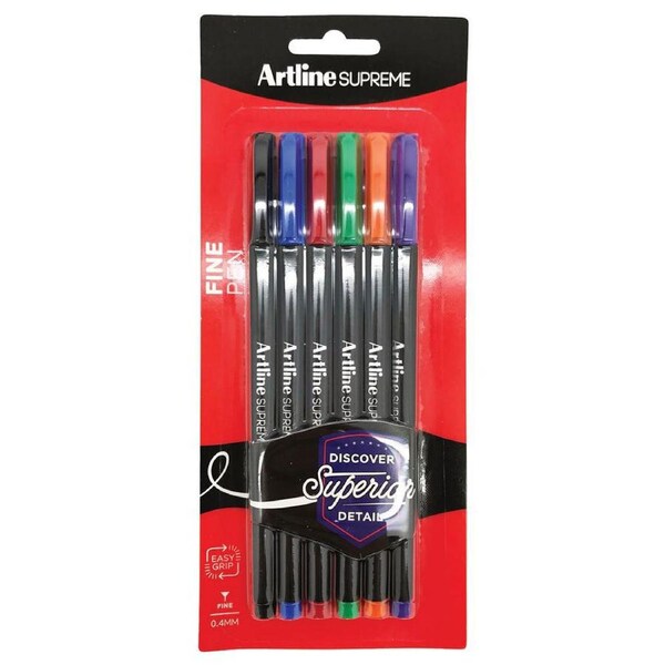 6pc Artline Supreme 0.4mm Fine Pens Writing/Crafts Draw School Assorted Colours