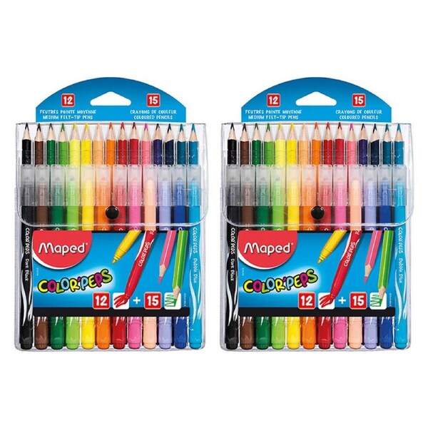 2x Maped ColorPeps Kids Multi Pack with 12 Colour Pencils & 15 Felt Tip Pens