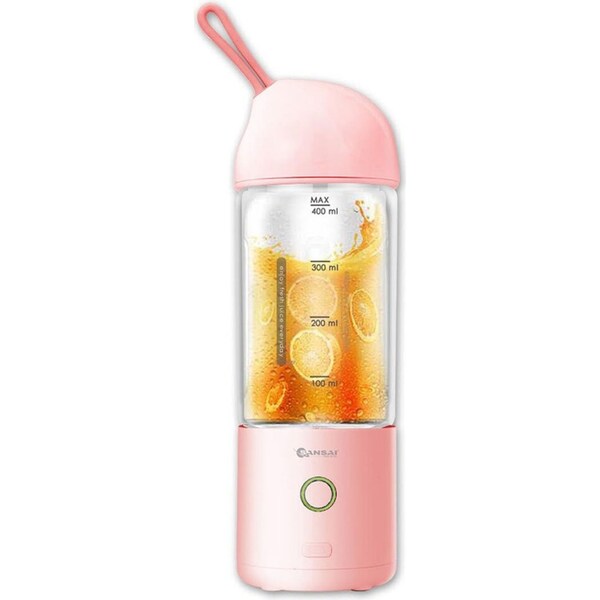 Sansai 400ml 22.5cm Portable Micro USB Rechargeable To-Go Glass Blender Pink