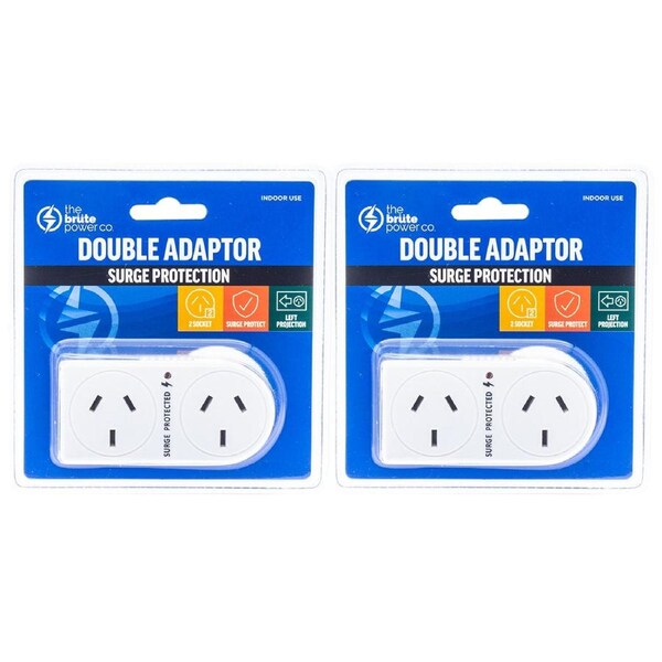 2PK The Brute Power Co Flat Left Double Plug Surge Protector Socket Adaptor