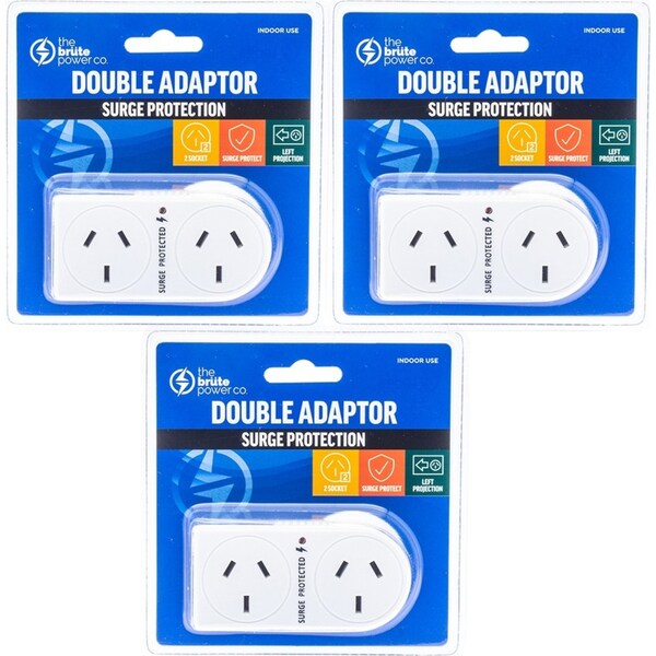 3PK The Brute Power Co Flat Left Double Plug Surge Protector Socket Adaptor