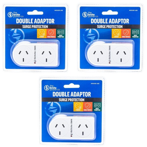 3PK The Brute Power Co Flat Right Double Plug Surge Protector Socket Adaptor