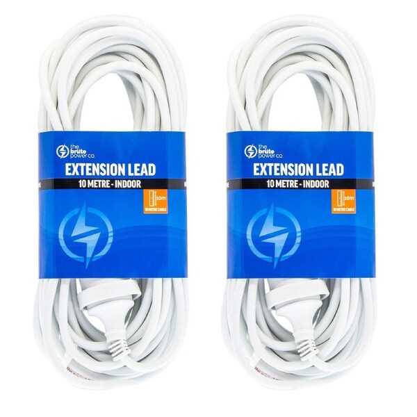 2PK The Brute Power Co 10m Extension Lead/Cord Cable AU/NZ 2400W 240V Home Plug