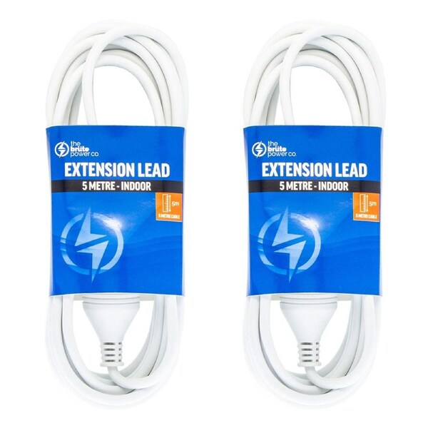 2PK The Brute Power Co 5m Extension Lead/Cord Cable AU/NZ 2400W 240V Home Plug