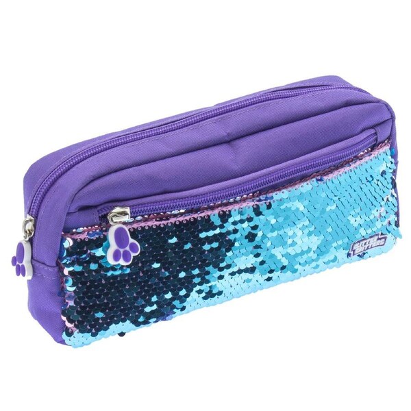 Glitter Critters Pat Me Sequin 2 Compartments Kids Zipper Pencil Case/Pouch PUR