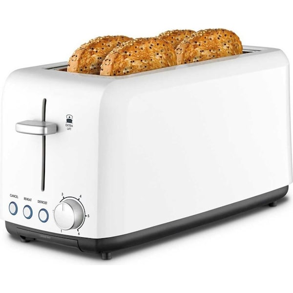 Kambrook 1450W Perfect Fit Extra Lift Wide/Long Slot Plastic 4 Slice Toaster WHT