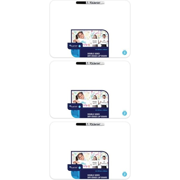 3PK Quartet Double Sided A3 Lap Board Blank Whiteboard School/Home w/ Marker WHT