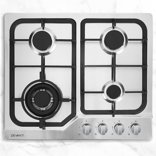 Devanti Gas Cooktop 60cm 4 Burner Silver