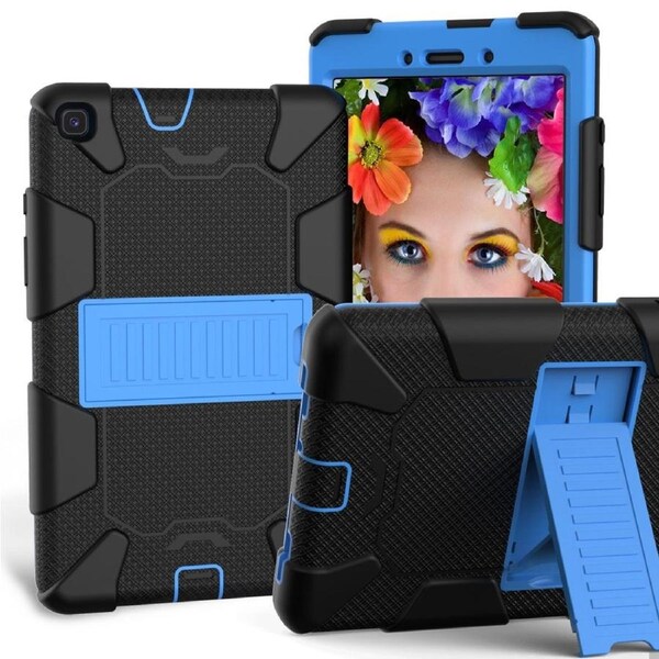 For Samsung Galaxy Tab A 8.0-Inch (2019) Case, Shockproof Colourblock Silicone Cover with a Stand, Black + Blue