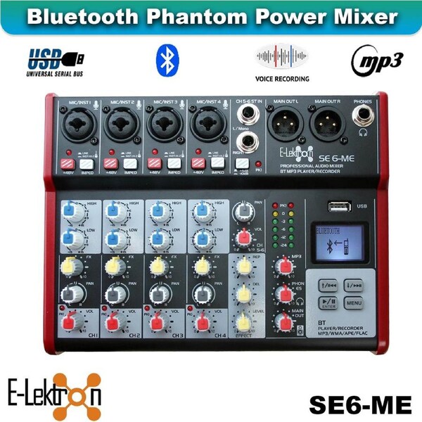 E-Lektron SE-6 Live Audio Mixer 6 Channel Mixer incl. USB Bluetooth Soundcard Phantom Power
