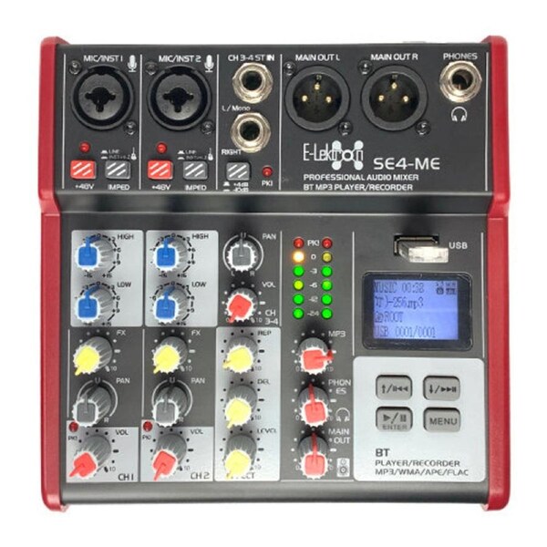 E-Lektron SE-4 Live Audio Mixer 4 Channel Mixer incl. USB Bluetooth Soundcard Phantom Power