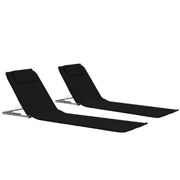 Folding Beach Mats 2 pcs Steel and Fabric Black vidaXL