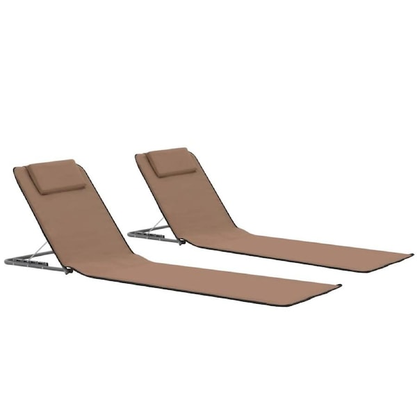 Folding Beach Mats 2 pcs Steel and Fabric Brown vidaXL