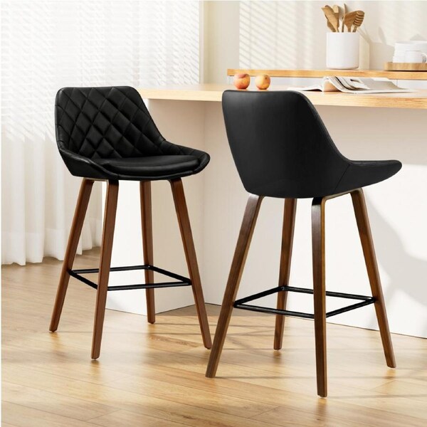 2x Artiss Bar Stools PU Seat Wooden