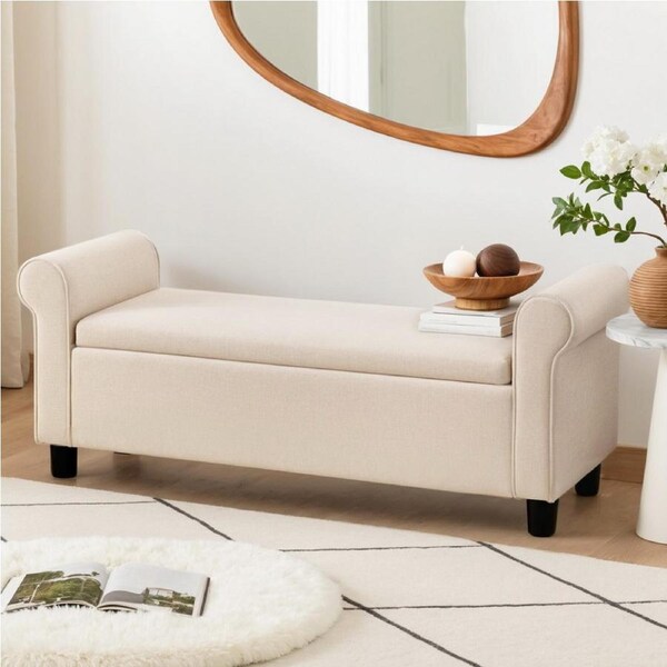 125cm Artiss Storage Ottoman Blanket Box Armrest Linen Taupe