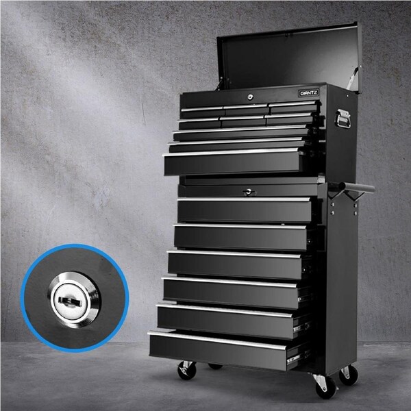 Giantz Tool Chest Trolley 15 Drawers Storage Toolbox Black