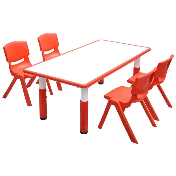 120x60cm Kids Red Height-adjustable Whiteboard Drawing Table & 4 Red Chairs Set