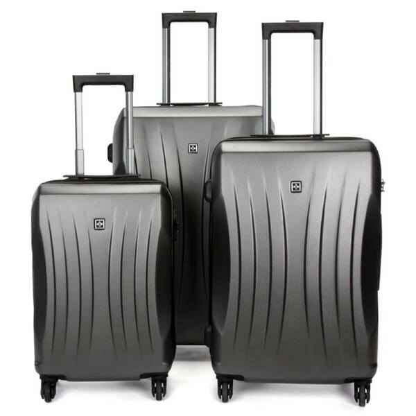 Swiss Luggage Suitcase Lightweight with TSA locker 8 wheels 360 degree rolling HardCase 3 Pieces Set SN6300A&B&C-Grey